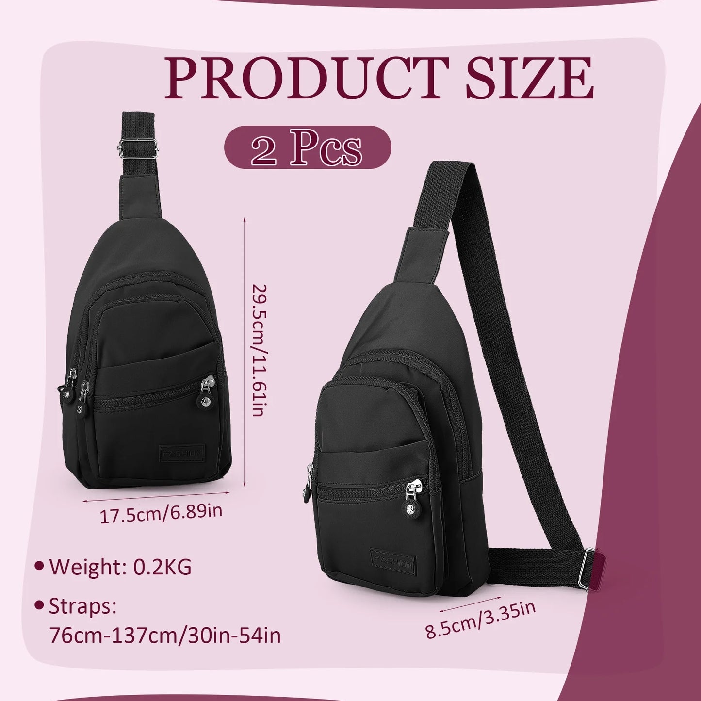 2 Pack Crossbody Sling Bag, Small Sling Bag for Women Men, Sling Backpack Chest Daypack Crossbody Backpack for Travel Sports Running Hiking
