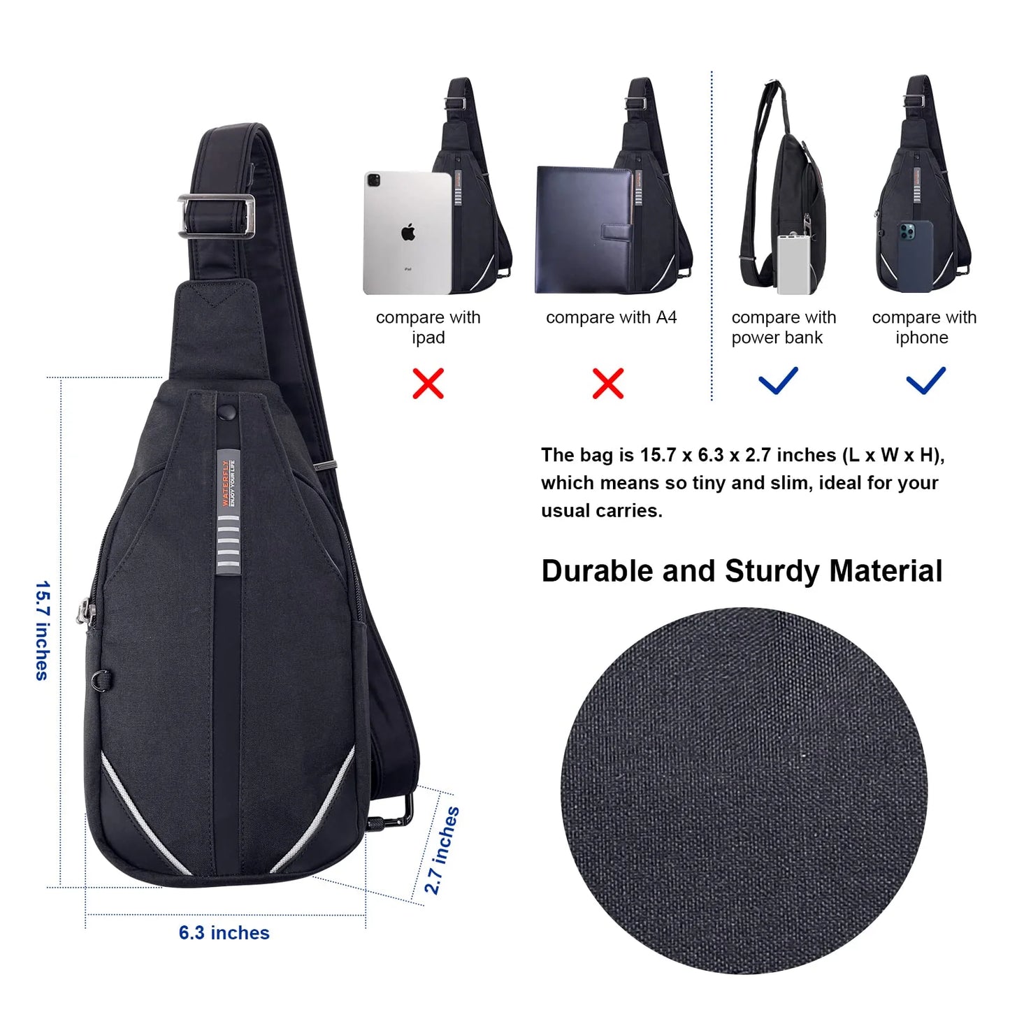 Anti-Theft Sling Crossbody Bag Sling Bag Travel Hiking Men Women-Black