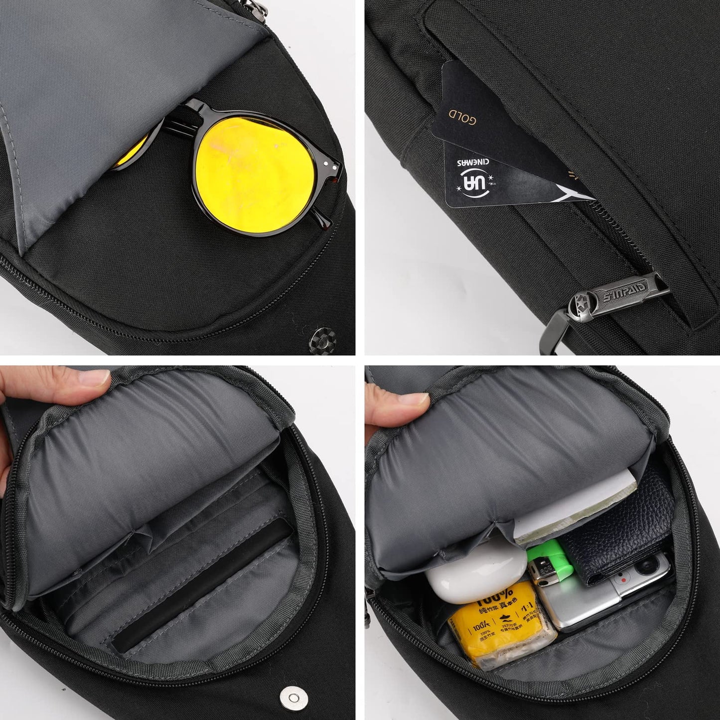 Anti-Theft Sling Crossbody Bag Sling Bag Travel Hiking Men Women-Black