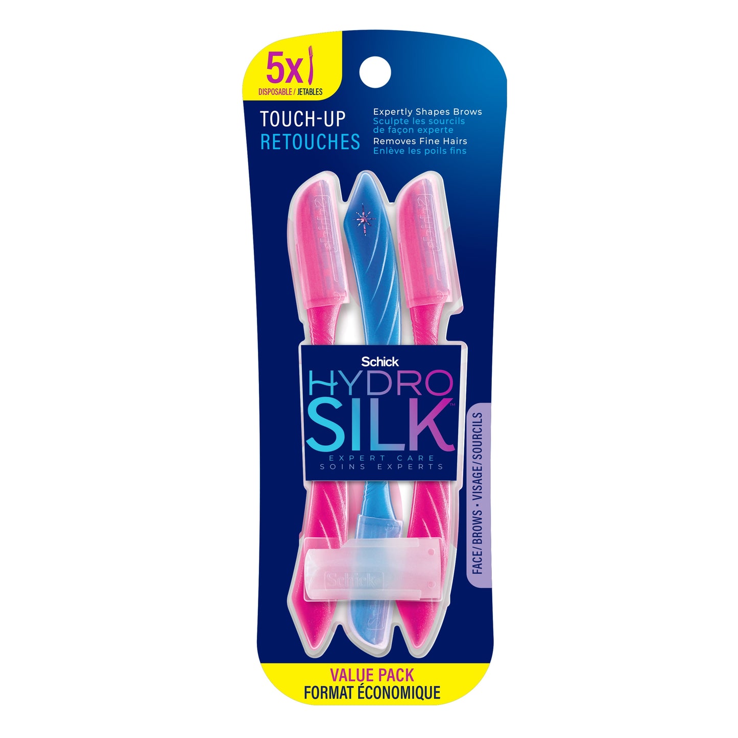 (2 Pack) Hydro Silk Touch-Up Dermaplaning Tool with Precision Cover, 5 Ct, Womens Facial & Eyebrow Razor