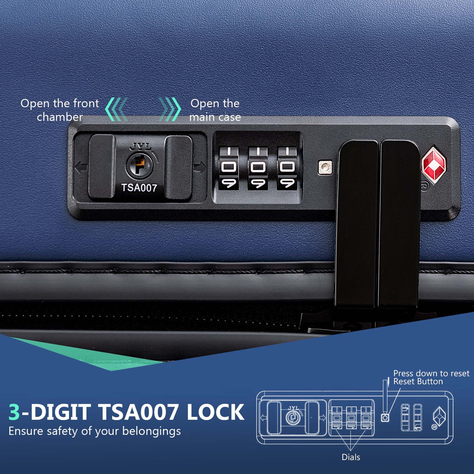 20'' Carry-On Luggage PC Hardside Suitcase TSA Lock with Front Pocket & USB Port Navy