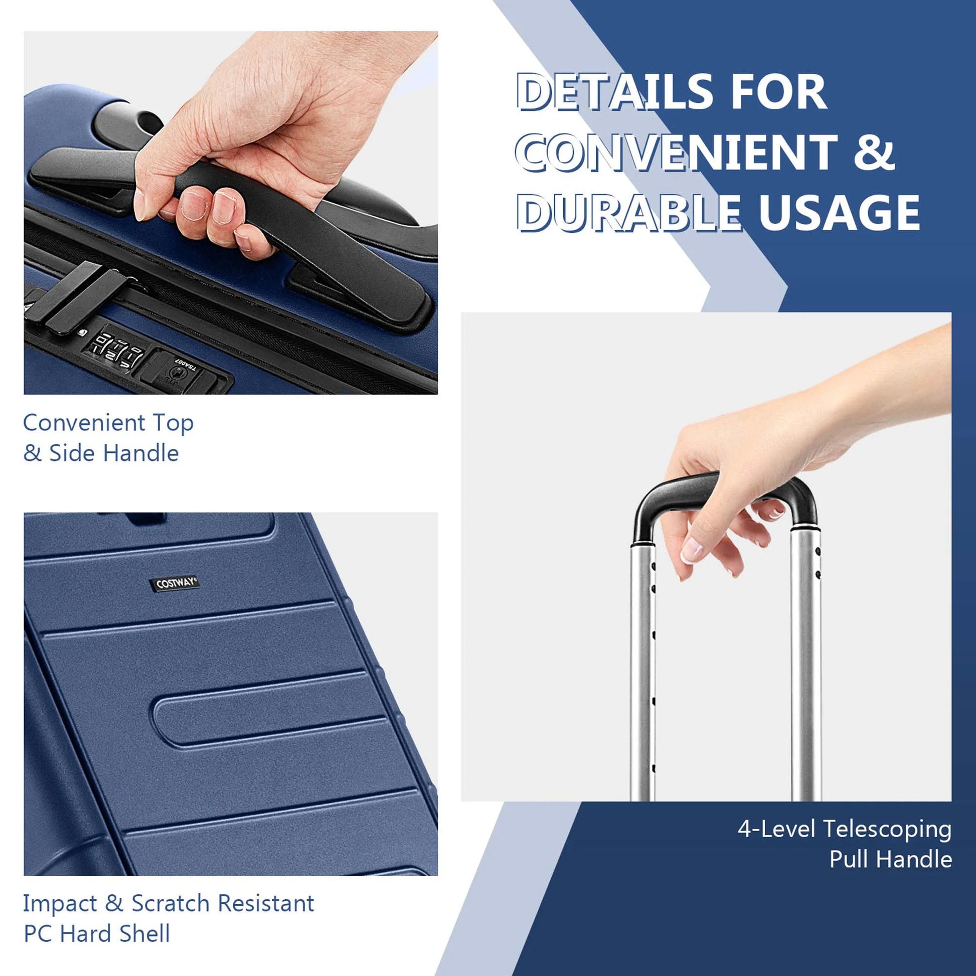 20'' Carry-On Luggage PC Hardside Suitcase TSA Lock with Front Pocket & USB Port Navy