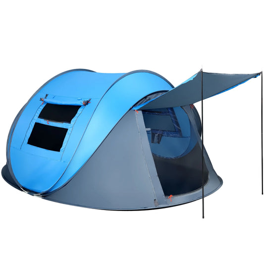 6 Person Easy Pop up Tents for Camping,  2 Doors-Instant Family Tents with Poles (Blue)